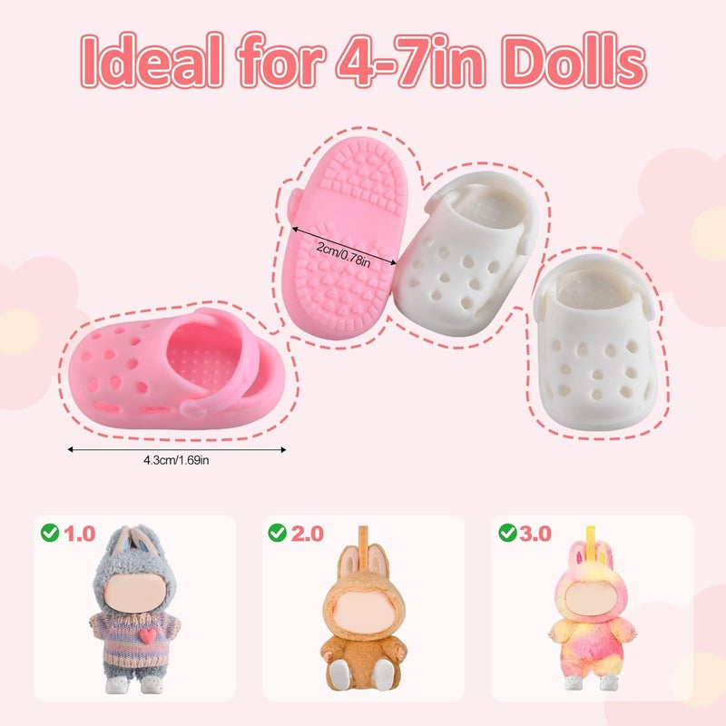 GDLSYLGHY Cute Doll Shoes for Lububu, Premium Doll Shoes for 4-7in Dolls, Compatible with Lububu Doll Clothing & Outfits, 2 Pair of Clog Shoes(Pink and White) - Image 2